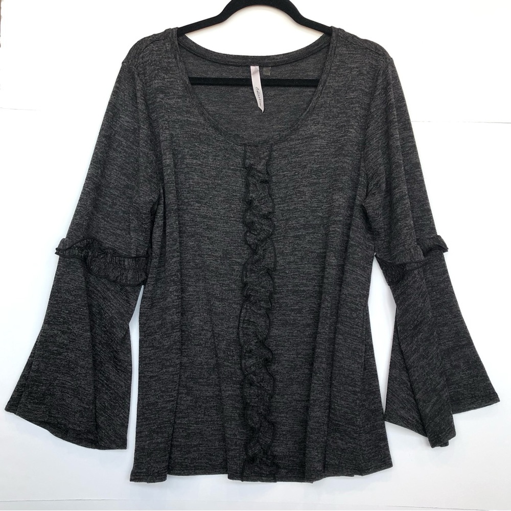 NY Collection bell sleeve ruffle black / gray top size XL